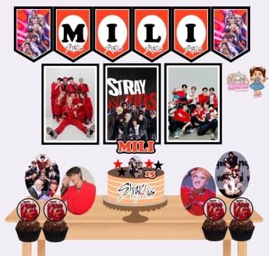 Kit Festa Só Um Bolinho STRAY KIDS VERMELHO - Decoração de Festa