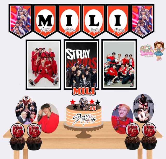 Kit Festa Só Um Bolinho STRAY KIDS VERMELHO - Decoração de Festa