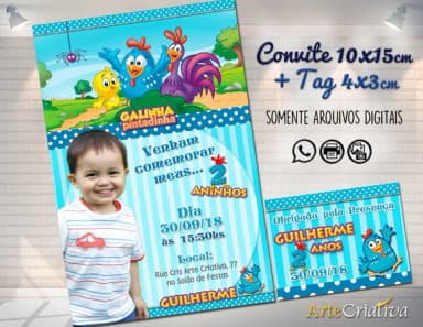 CONVITE DIGITAL C/TAG Galinha Pintadinha Menino