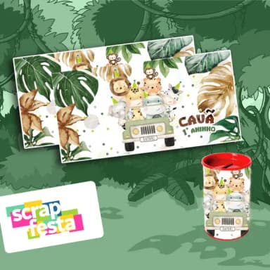 Rótulo Adesivo Personalizado para Cofrinho Safari Aquarela