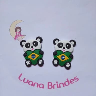Aplique Panda Bandeira Do Brasil Coração 5cm 5 Unidades