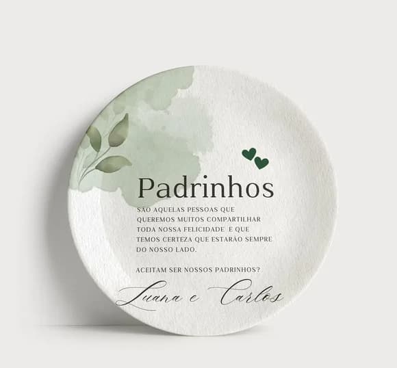 Convite Padrinhos Personalizado - Prato Porcelana 21cm