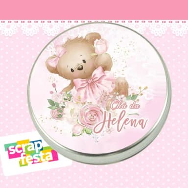 Latinha Festa Chá de Bebê Menina Ursa Floral Aquarela