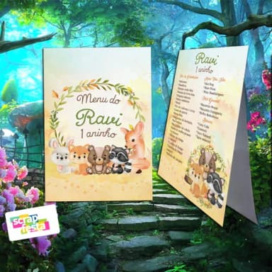 Menu Cardápio Cavalete Festa Floresta Encantada Aquarela