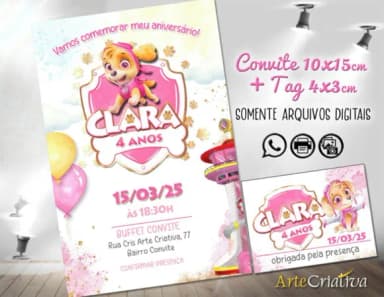 Convite Digital C/tag Patrulha Canina Skye Aquarela