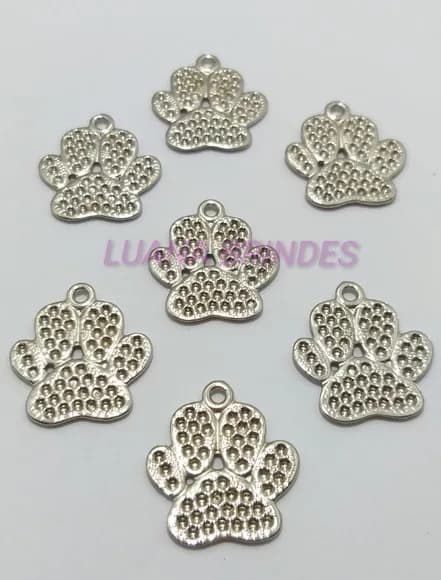 Pingente Patinha de Cachorro de Metal Prata -pct c/10 unid