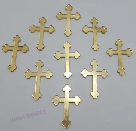 Aplique Cruz de Acrílico Espelhado Dourado - Pct C/50 Unid