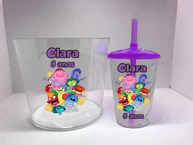 Kit Balde de Pipoca acrilico + Copo twister Personalizado Divertidamente
