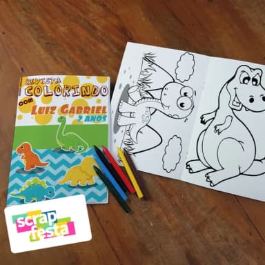 Revista Colorir + Giz de Cera Dinossauro