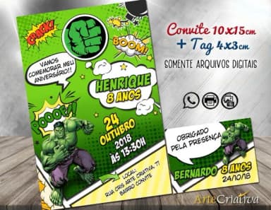 CONVITE DIGITAL C/TAG Cartoon Hulk