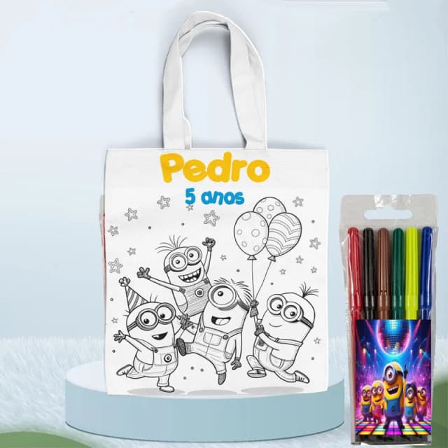 Kit Colorir Sacolinha Surpresa+Canetinha personalizada do Minions