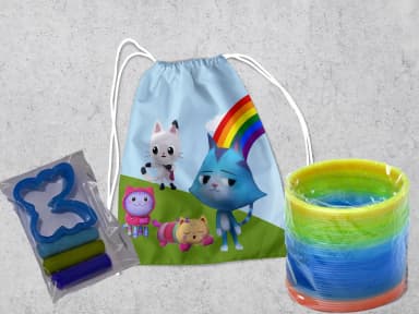 Kit Mochilinha + Mini Massinha de modelar e Mola Maluca Casa Magica da Gabby