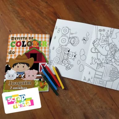Revista Colorir + Giz de Cera Festa Fazendinha
