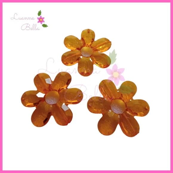 Flor de Acrílico c/2 furos passante Laranja- Pct 8 Unidades
