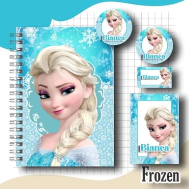 Caderno + Etiquetas + Tag Personalizada + Lápis ( Frozen )