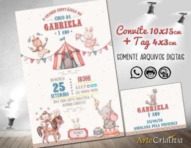 Convite Digital C/tag Circo Aquarela Menina 15