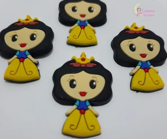 Aplique Branca de Neve c/ Coroa de Borracha - Pct C/6 Unid