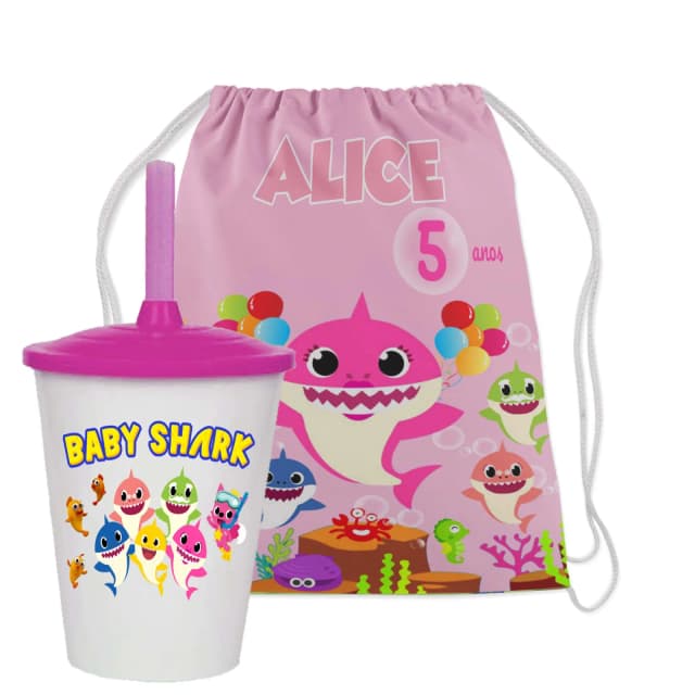 Kit Mochila e Copo Twister personalizadodos Baby Shark