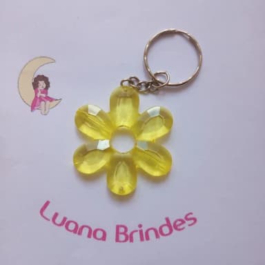 Chaveiro Flor Acrilico Amarelo com Furo 5cm Pct 5 Unidades