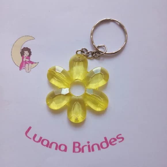 Chaveiro Flor Acrilico Amarelo com Furo 5cm Pct 5 Unidades