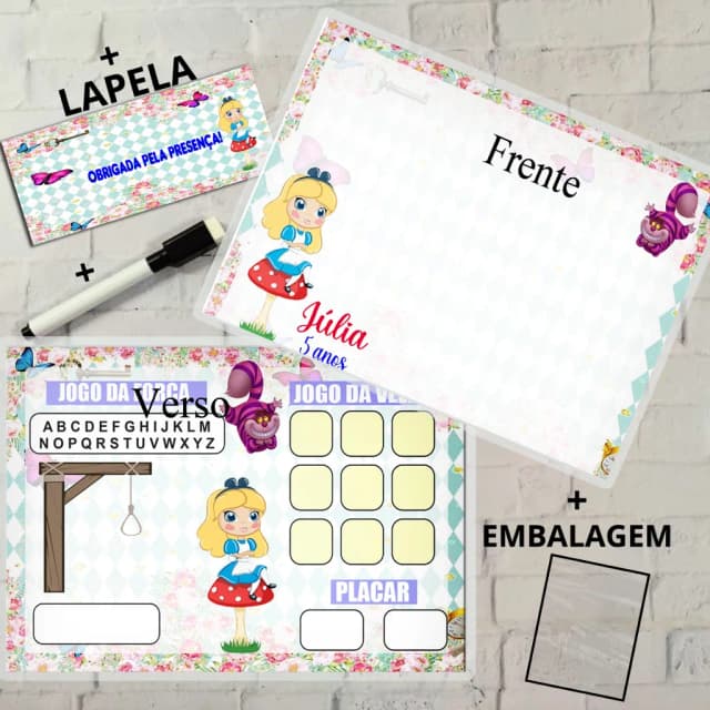 Lousa Magica Personalizada para lembrancinhas da Alice no Pais das Maravilhas