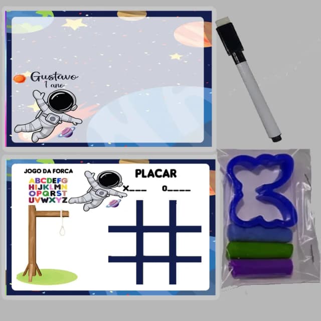 KIT Lousa Magica +massinha de modelar personalizada Astronauta