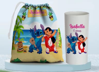 Kit Saquinho Surpresa e Copo Long Drink PersonalizadoLillo eSticth