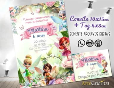 Convite Digital C/tag Tinker Bell Sininho