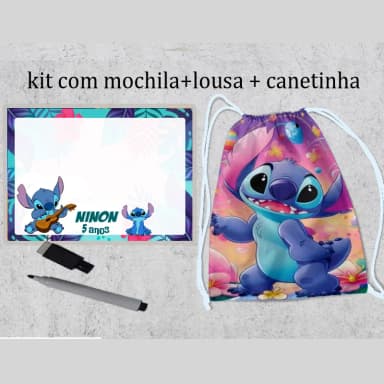 Kit Mochila e Lousa Magica Personalizada do Stitch