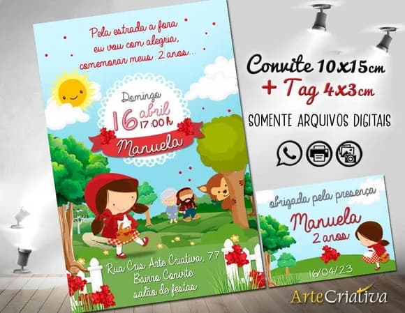 Convite Tag Digital Chapeuzinho Vermelho 3