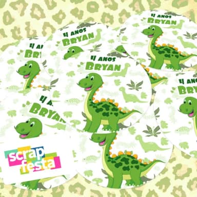 Adesivo 5cm Redondo Personalizado Festa Dinossauro Cute Baby