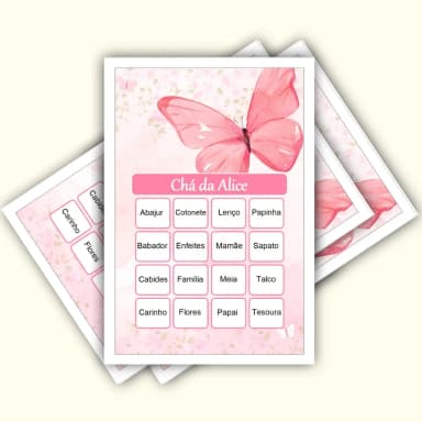 Bingo Chá de Bebê Menina Pdf Para Imprimir