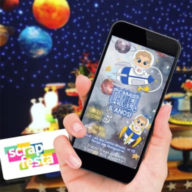 Convite Arte Digital Personalizado Festa Espaço Astronauta