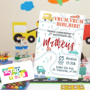 Convite Personalizado Impresso Festa Meios de Transporte