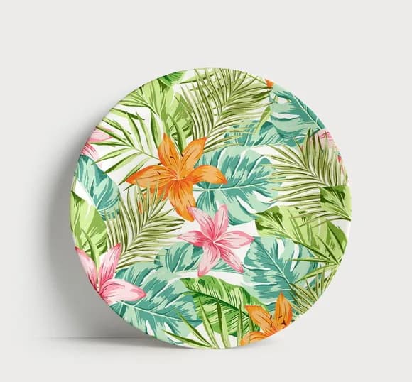 Prato Decorativo Tropical: Folhas e Flores Exuberantes