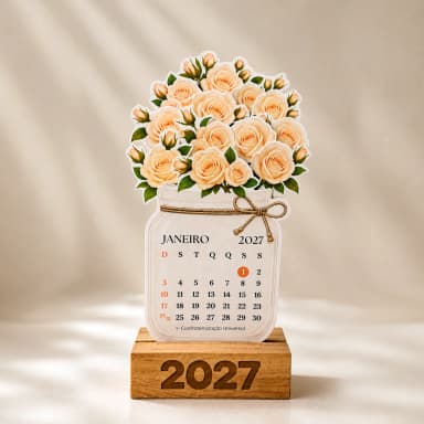Calendário de Mesa 2027 Vaso de Flores Rosas