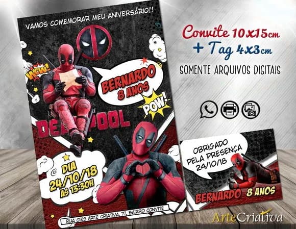 CONVITE DIGITAL C/TAG DeadPool