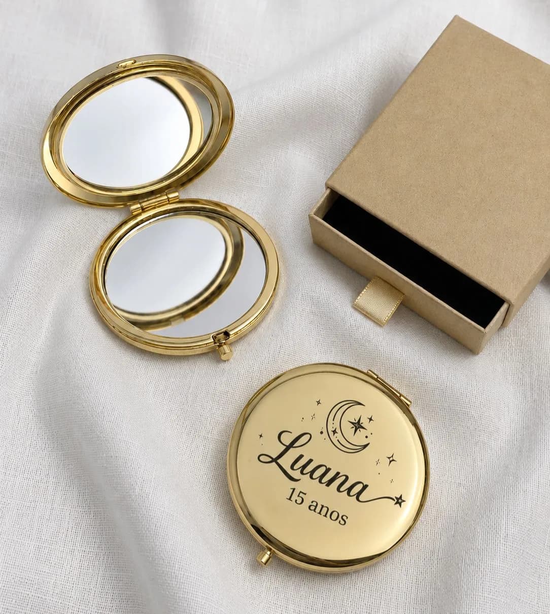 Espelho de Bolsa Personalizado com Gravação a Laser – Dourado