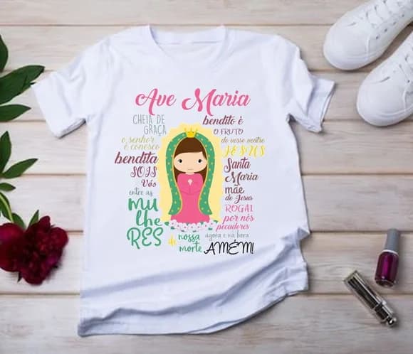 Camiseta Religiosa Ave Maria ? Fé e Proteção
