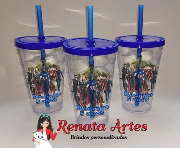 Copo com Canudo 500ml Personalizado os Vingadores