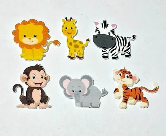 Apliques Animais Safari Variados Acrílico U.v Pct com 6 un