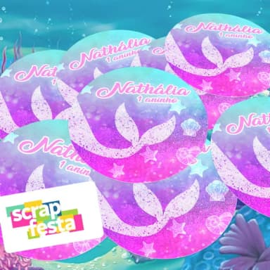 Adesivo 5 cm Redondo Personalizado Festa Sereia
