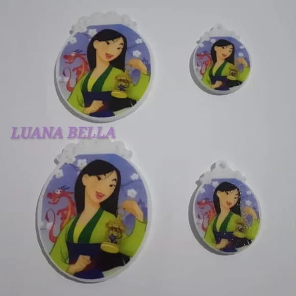 Kit Aplique e Ping em acrílico Princesa Mulan -pct c/3 Kits