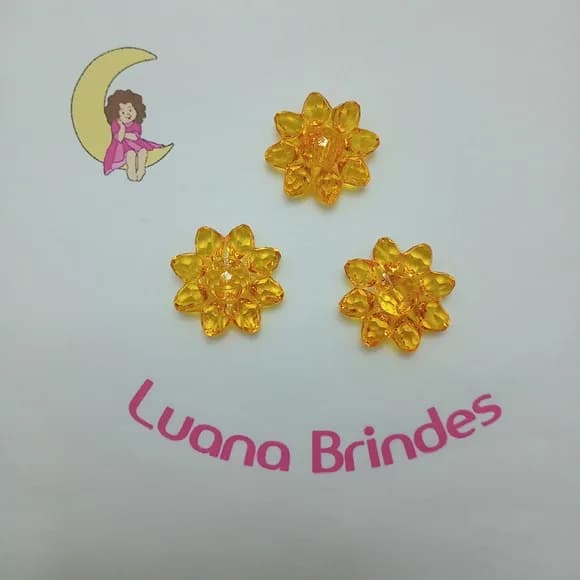 Botão Flor Amarelo de Acrilico 3cm Pct 15 Unidades