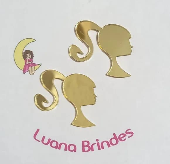 Aplique Barbie Acrílico Espelhado Dourado Pct 6 Unid