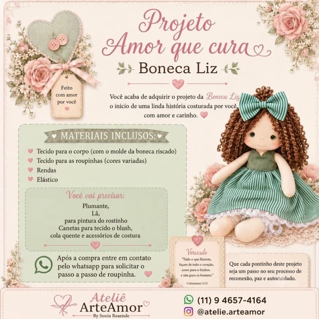 Projeto Boneca de Pano - Projeto Amor que Cura: Boneca Liz