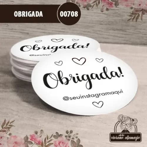 Adesivo Redondo Obrigada 4cm - 00708