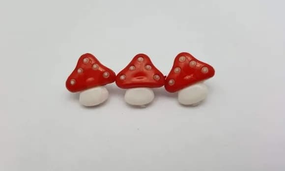 Aplique Botão de Cogumelo Vermelho de 1,5cm - 20 unidades