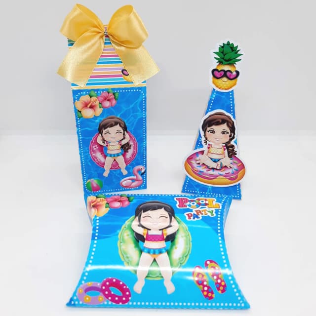 PEGUE E MONTE - Kit Festa POOLPARTY MENINA - Decoração de Festa - Caixinhas Personalizadas