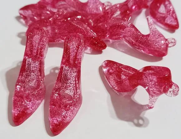 Pingente Sapatinho Rosa com Glitter Acrílico 3,5cm -20 Peças